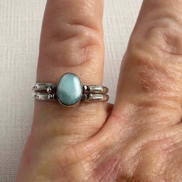 Larimar and Amber Silver Flip Ring Size 9.5 - Picture 13 of 14